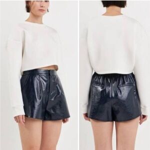 Grey Lab Shiny Faux Leather High Rise Navy Shorts